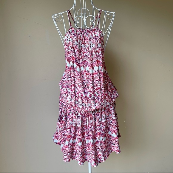 Free People Simone Boho Pocket Batik Print Dress white pink sleeveless Size M - Picture 5 of 11
